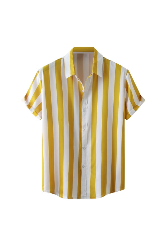 Mens Shirts Graphic Vintage Summer Hawaii Striped Prin Short Sleeve Turn Down Collar Button Mens T Shirts Short Sleeve Graphic Yellow XXL