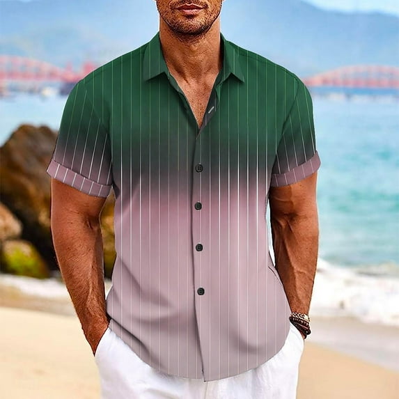 Mens Shirts Hawaiian Shirt For Men, Men's Vintage Button Down Bowling Shirts Short Sleeve Summer Beach Shirt Gifts for Men Green Polyester M
