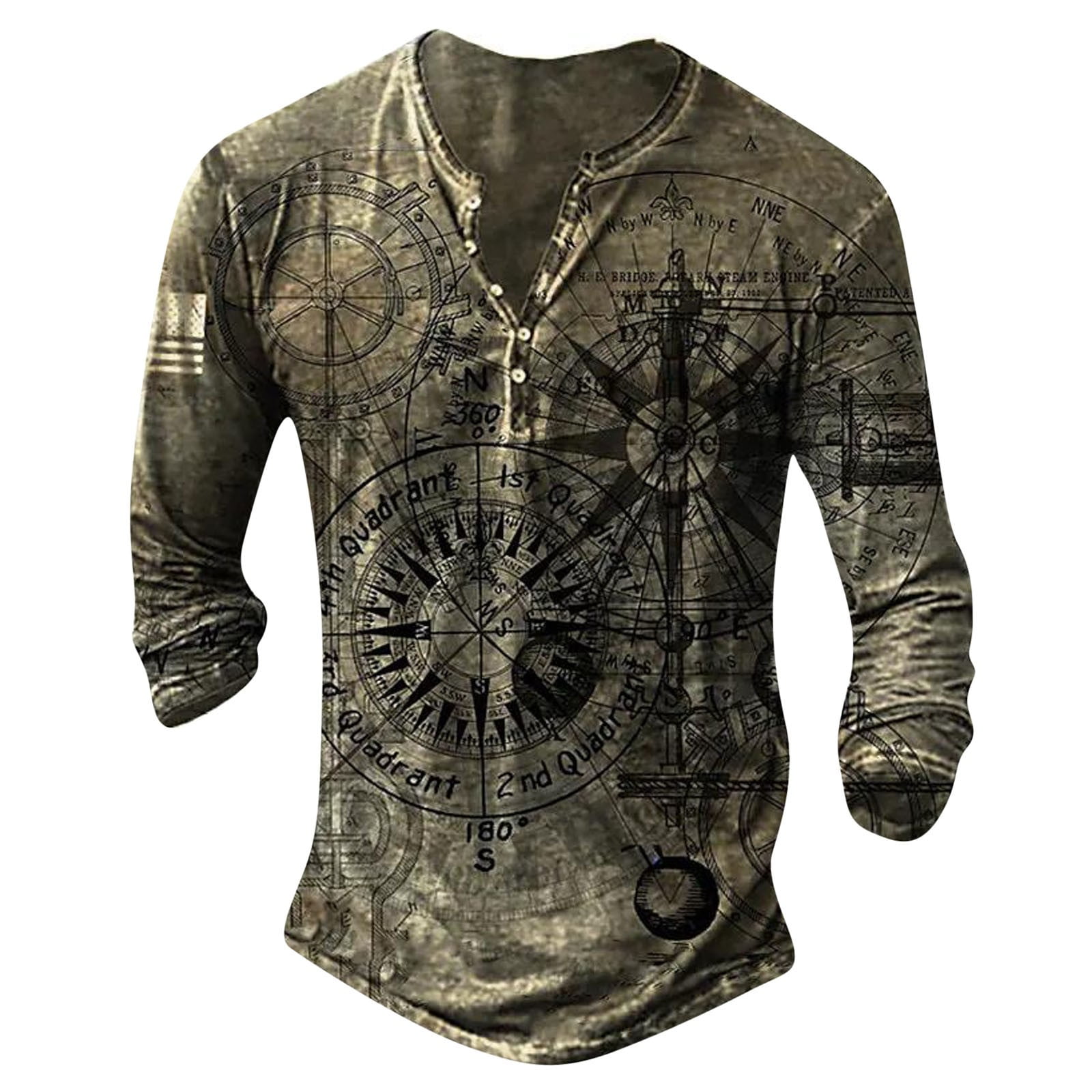 Mens Shirts Henley Shirt Long Sleeve Buttons Graphic Print Muscle