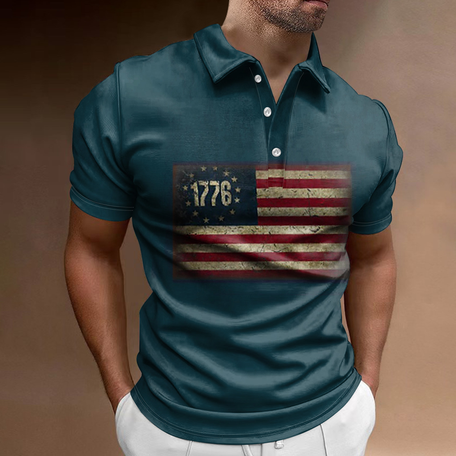 Mens Shirts Independence Day Solid Short Sleeve V-Neck Polo Shirts for ...