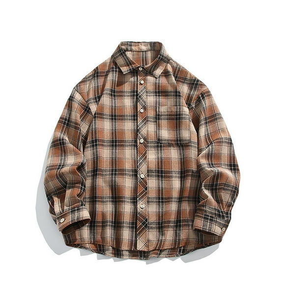 Mens Shirts Long Sleeve Button-Down Big & Tall T-Shirts M-5X Plus Size Casual Plaid Printed Work Tshirts Tops with Pocket and Collar