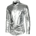thumbnail image 1 of Mens Shirts Long Sleeve Button-Down Collared Shiny Metallic-Disco Tops Trendy Slim Fit Solid Color Nightclub Party Christmas Shirt, 1 of 8