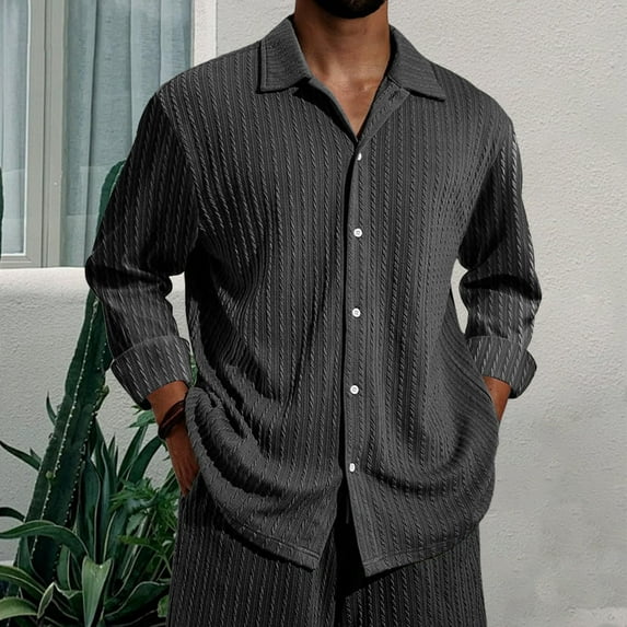 Mens Shirts Long Sleeve Button-Down Collared Tshirts Shirt Casual Solid Color Loose Comfort Textured Lapel Going Out Office Work Tees Tops
