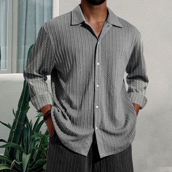 Mens Shirts Long Sleeve Button-Down Collared Tshirts Shirt Casual Solid Color Loose Comfort Textured Lapel Going Out Office Work Tees Tops