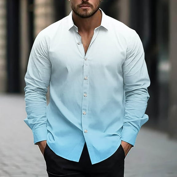 Mens Shirts Long Sleeve Button-Down Collared Tshirts Shirt Lightweight Breathable Trendy Gradient Printed Lapel Going-Out Beach Streetwear Tops