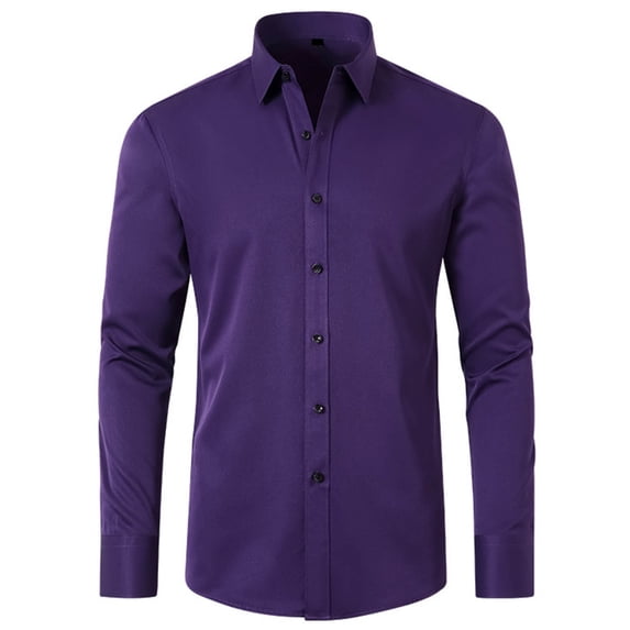 Mens Shirts,Long Sleeve Button Down Dress Shirt Fashion Solid Color Business Blouse Stretch Wedding Party Prom Shirts,Dress Shirts for Men Slim Fit