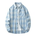 thumbnail image 1 of Mens Shirts Long Sleeve Button Down Flannel Shirt Casual Collared Blouse Light Blue 3XL, 1 of 5