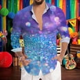 thumbnail image 1 of Mens Shirts Long Sleeve Button Down Lapel Carnival Top Glitter Sequin Print Party Festival Celebration Casual Shirt for Men Blue XXL, 1 of 4