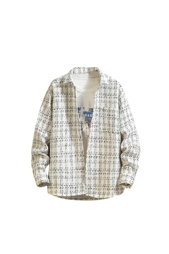 Mens Shirts Long Sleeve Button Down Shirts Loose Casual Smart Lapel Collar Blouse Tops Plaid Fall Winter Grandad Shirt Plus Size Checkered Tops