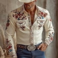 thumbnail image 1 of Mens Shirts Long Sleeve Casual Button Regular Fit Western Cowboy Shirts Two Pockets Work Dress Button Up Shirts Beige 3XL, 1 of 5