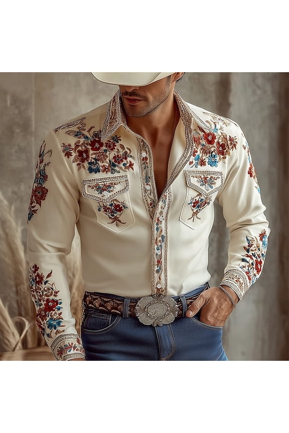 Mens Shirts Long Sleeve Casual Button Regular Fit Western Cowboy Shirts Two Pockets Work Dress Button Up Shirts Beige XL