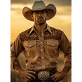 thumbnail image 1 of Mens Shirts Long Sleeve Casual Button Regular Fit Western Cowboy Shirts Two Pockets Work Dress Button Up Shirts Brown 01 XXL, 1 of 4