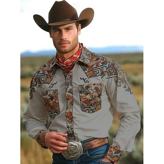 Mens Shirts Long Sleeve Casual Button Regular Fit Western Cowboy Shirts Two Pockets Work Dress Button Up Shirts Gray 3XL