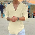 thumbnail image 1 of Mens Shirts Long Sleeve Casual Solid V-neck Pullover Breathable Shirt Blouse Khaki 2XL, 1 of 6