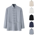 thumbnail image 1 of Mens Shirts Long Sleeve Cotton Linen Retro Mandarin Collar Chinese Button Blouse Tops with Pockets, 1 of 7