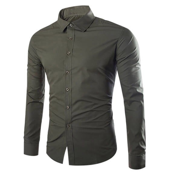 Mens Shirts Long Sleeve Dress Casual Solid Regular Button Tops, Size M-3XL