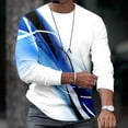 thumbnail image 1 of Mens Shirts Long Sleeve Line Printed Casual Round Neck Pullover Shirt Blue 2XL, 1 of 6