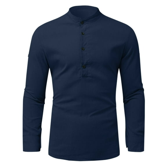 Mens Shirts Long Sleeve Men's Shirts Men Cotton Linen Shirt Pullover Casual Stand-up Collar Solid Beach T-Shirt clothes under $5.00