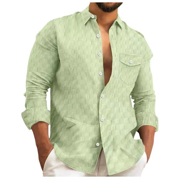 Mens Shirts,Long Sleeve Plaid Shirt Lapel Casual Cardigan Holiday Top Button Down Comfortable Relaxed Wear,Mens Shirts,XL,Green