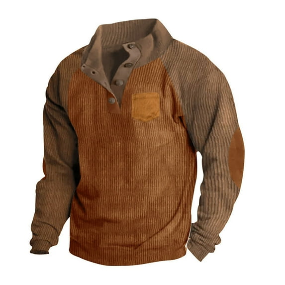 Mens Shirts Long Sleeve Quater Button Down Sweatshirts Stand Collar Corduroy Golf 1/4 Zip Pullover