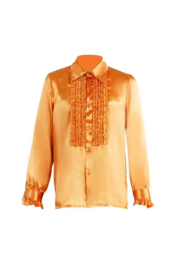 Mens Shirts Long Sleeve Ruffled Button-Down Collared Tshirts Shirt Trendy Shiny Solid Color Slim Lapel Dance Performance Tops