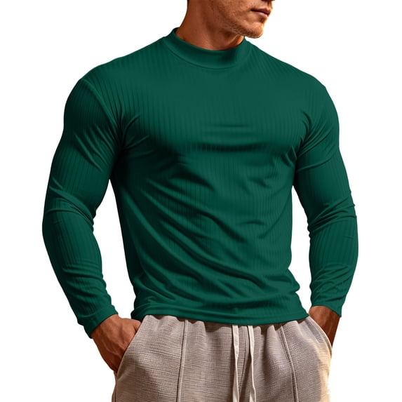Mens Shirts, Long Sleeve Shirts for Men Casual Crewneck Elastic Fitness Basic Tops | Fitted T Shirt, Slim Muscle Fit, Stretch Soft, Solid Color, Multi-Color Options, Athletic Workout Casual Tee