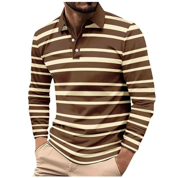 Mens Shirts Long Sleeve Shirts for Men 2025 Fall Trendy Color Block Striped T-Shirt Lightweight Button V-Neck Henley Shirts