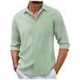 thumbnail image 1 of Mens Shirts Long Sleeve Solid Color Button Down Lapel Blouses Casual Comfortable Loose Fall Tops Green M, 1 of 5