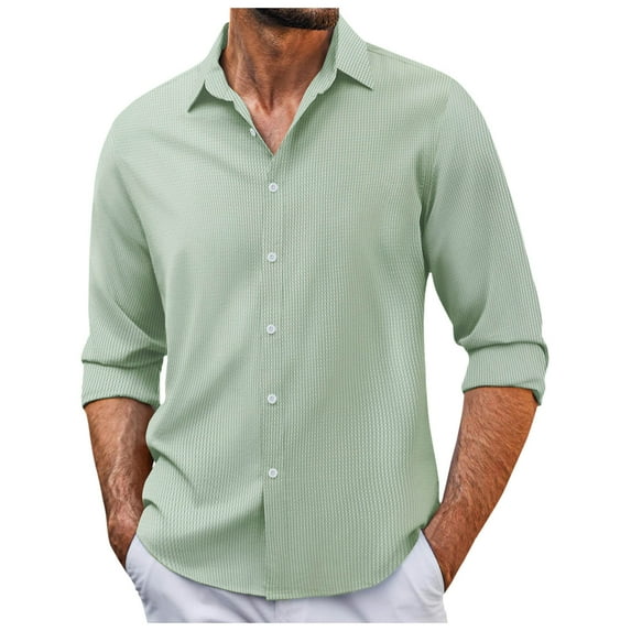 Mens Shirts Long Sleeve Solid Color Button Down Lapel Blouses Casual Comfortable Loose Fall Tops Green M