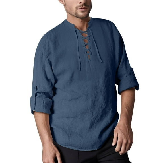 Mens Shirts Long Sleeve Solid Color Casual Fashion Vintage Loose Fit Daily Shirt Top 2XL