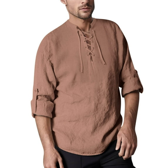 Mens Shirts Long Sleeve Solid Color Casual Fashion Vintage Loose Fit Daily Shirt Top L