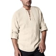 thumbnail image 1 of Mens Shirts Long Sleeve Solid Color Casual Fashion Vintage Loose Fit Daily Shirt Top L, 1 of 7
