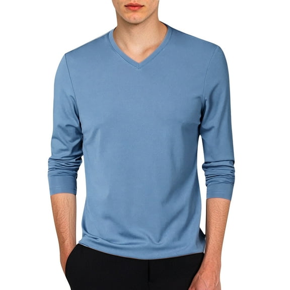 Mens Shirts,Long Sleeve T Shirt Slim Fit Lightweight V Neck Casual Layering Top For Fall Winter Comfort And Style,Long Sleeve Shirts for Men,Light Blue,2XL