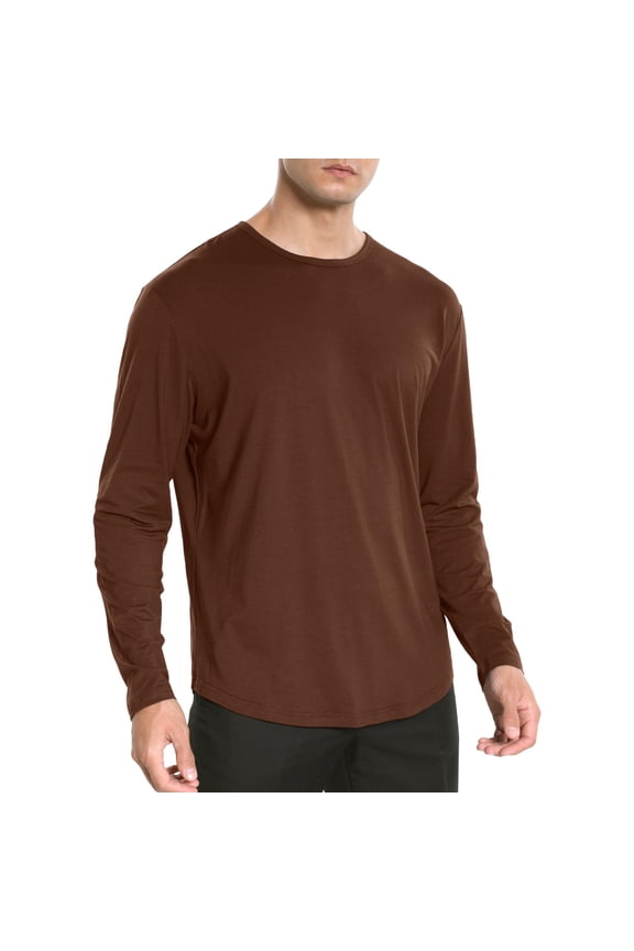 Mens Shirts,Long Sleeve T Shirt Ultra Soft Curve Hem Lightweight Casual Basic Tee Shirt For Daily Comfort And Layering,Long Sleeve Shirts for Men,Brown,2XL