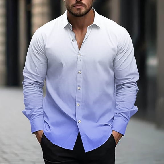 Mens Shirts Long Sleeve Tshirts Shirt Button-Down Collared Boys Trendy Gradient Printed Lightweight Hawaiian Beach T-Shirts Tops