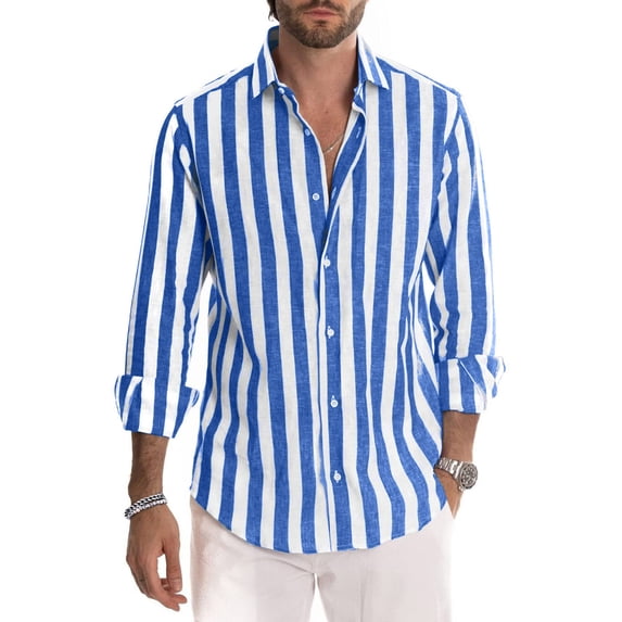 Mens Shirts Long Sleeve Vertical Stripe Button Down Shirt Lapel Casual Top Versatile Cozy Comfortable For Fall