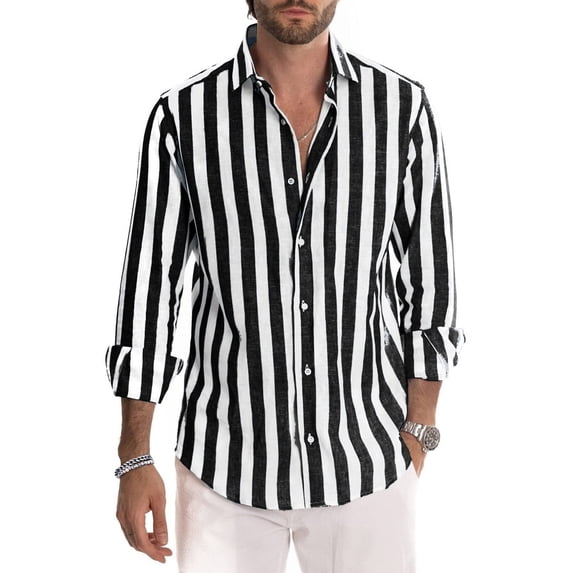Mens Shirts Long Sleeve Vertical Stripe Button Down Shirt Lapel Casual Top Versatile Cozy Comfortable For Fall