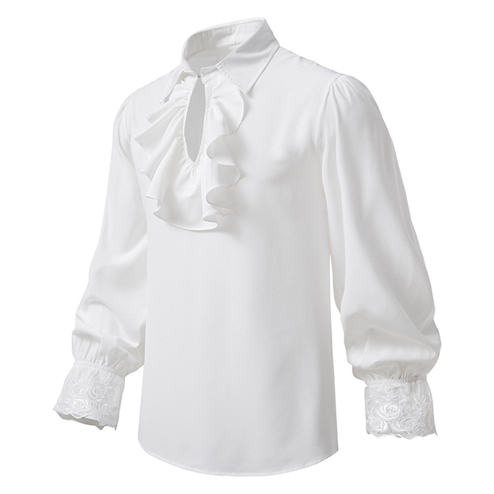 Taiduosheng Vrouwen Vintage Victoriaanse Shirts Trompet Mouw Tops Hoge Hals Frilly Ruches Button Down Shirt Blouse, Wit 2, XXL
