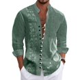 thumbnail image 1 of Mens Shirts Long Sleeve Western Retro Style Casual Button Down Shirt Stand Collar Shirts Beach Vacation Wedding Shirts Army Green L, 1 of 5