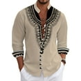 thumbnail image 1 of Mens Shirts Long Sleeve Western Retro Style Casual Button Down Shirt Stand Collar Shirts Beach Vacation Wedding Shirts Beige L, 1 of 5