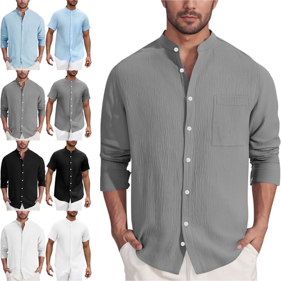 Mens Shirts Long Sleeved Lapel Tops Gray 6 Shirts Solid Color Casual Button Cardigan Pocket Fashionable Blouse Spring Summer and Autumn Shirts for Men Work Cafe Cocktail Party Formal Shirts