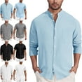 thumbnail image 1 of Mens Shirts Long Sleeved Lapel Tops Sky Blue 10 Shirt Solid Color Casual Button Cardigan Pocket Fashionable Blouse Spring Summer and Autumn Shirts for Men Work Cafe Cocktail Party Formal Shirts, 1 of 7