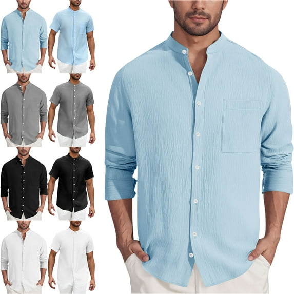 Mens Shirts Long Sleeved Lapel Tops Sky Blue 8 Shirt Solid Color Casual Button Cardigan Pocket Fashionable Blouse Spring Summer and Autumn Shirts for Men Work Cafe Cocktail Party Formal Shirts