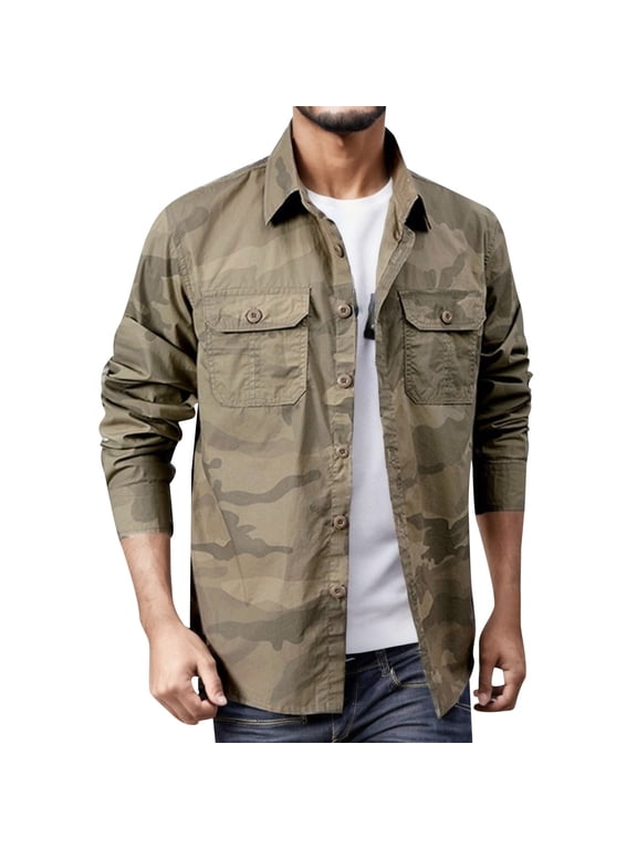 Mens Shirts Loose Tooling Outdoor Coat Long Sleeve Button Down Shirt Chic Leisure Comfy Versatile Tops