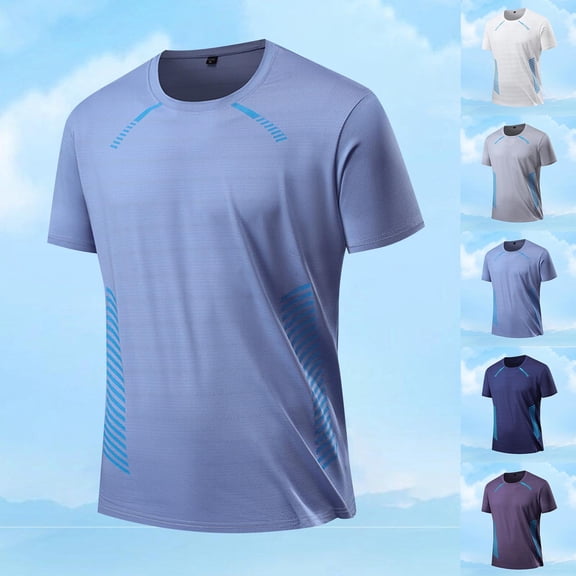 Mens Shirts Man Solid-Color Casual Sport Loose Short Sleeve Round-Neck Blouses Hiking Shirts for Men
