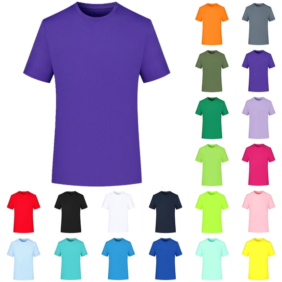 Mens Shirts Men Shirts Man Solid-Color Casual Elastic Sports Short Sleeved Round-Neck Blouses Purple S
