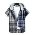 thumbnail image 1 of Mens Shirts Men Spring Summer Casual Slim Plaid Short Sleeve Hooded Shirts Top Blouse clothes under $25.00, 1 of 9