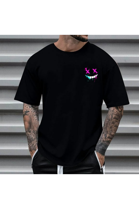 Mens Shirts Men's 3D Print Graphic Tops Crewneck Short Sleeve Pullover Tees Drop Shoulder Streetwear T Shirts Classic Casual Shirt Tee Black L