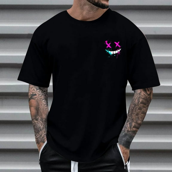 Mens Shirts Men's 3D Print Graphic Tops Crewneck Short Sleeve Pullover Tees Drop Shoulder Streetwear T Shirts Classic Casual Shirt Tee Black XL