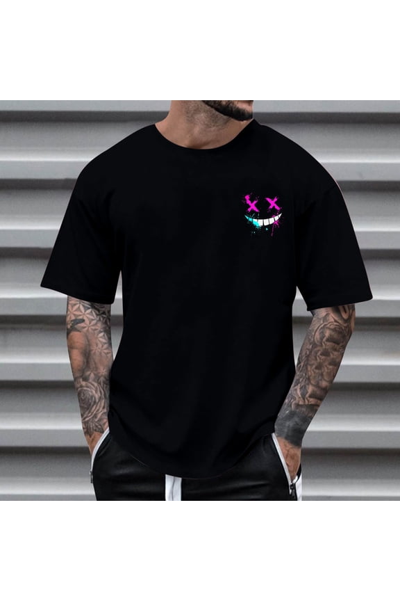 Mens Shirts Men's 3D Print Graphic Tops Crewneck Short Sleeve Pullover Tees Drop Shoulder Streetwear T Shirts Classic Casual Shirt Tee Black XL